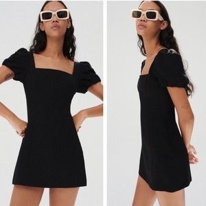 ZARA Linen Puff Sleeve Dress Black